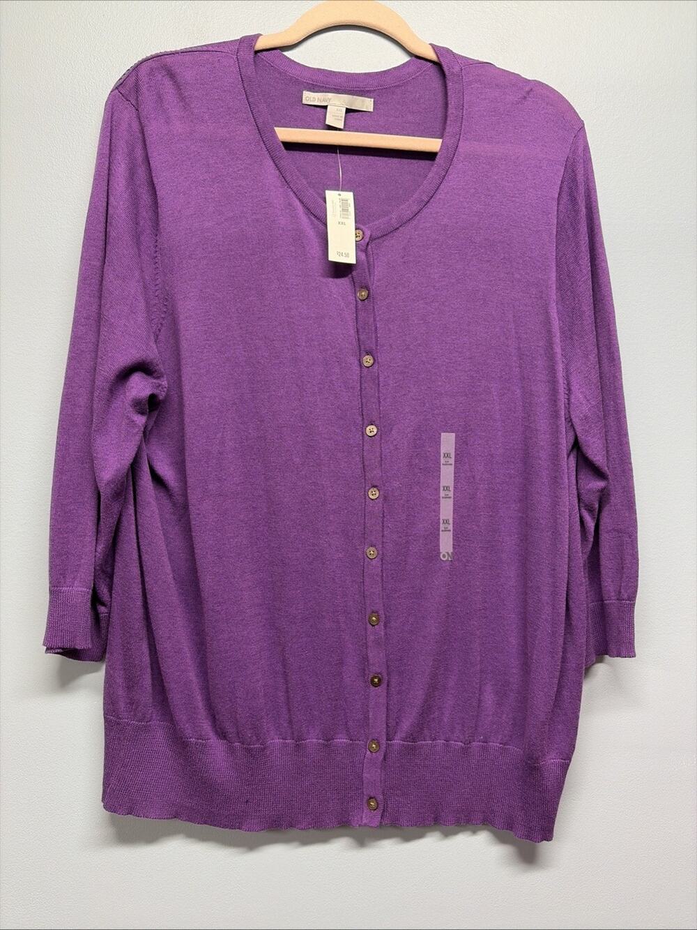 NEW Old Navy Women’s XXL Purple Button Front Cardigan Sweater - 3/4 Sleeve